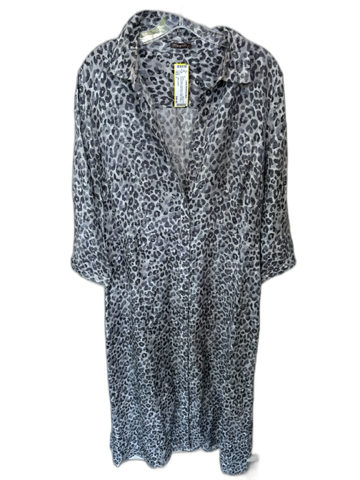 J. McLaughlin Size L Gray & Black Silk Blend Long Sleeve Animal Print Maxi Dress Gray & Black / L
