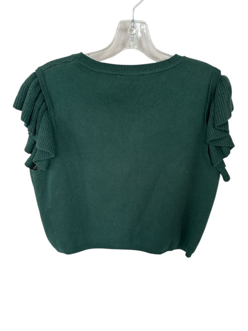 Entro Size L Green Cotton Ruffle Sleeves Cheetah Knit short sleeve Top Green / L