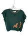Entro Size L Green Cotton Ruffle Sleeves Cheetah Knit short sleeve Top Green / L