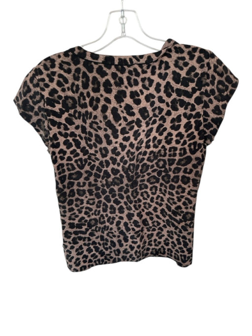 Joie Size L Black & Amber Silk Cheetah V Neck Short Sleeve Top Black & Amber / L