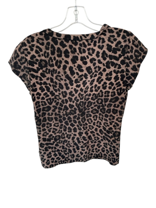 Joie Size L Black & Amber Silk Cheetah V Neck Short Sleeve Top Black & Amber / L