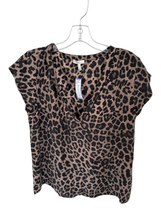 Joie Size L Black & Amber Silk Cheetah V Neck Short Sleeve Top Black & Amber / L