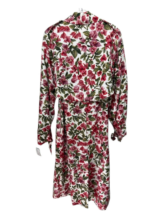 Farm Rio Size S White, Pink & Green Cotton Blend Canvas Floral Print Trench Coat White, Pink & Green / S