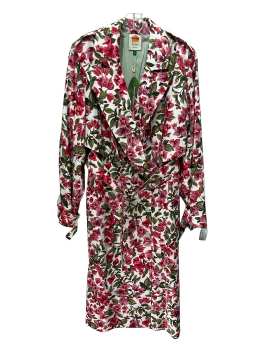 Farm Rio Size S White, Pink & Green Cotton Blend Canvas Floral Print Trench Coat White, Pink & Green / S