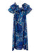 La Double J Size S Blue & White Print Cotton Floral Abstract Off Shoulder Dress Blue & White Print / S