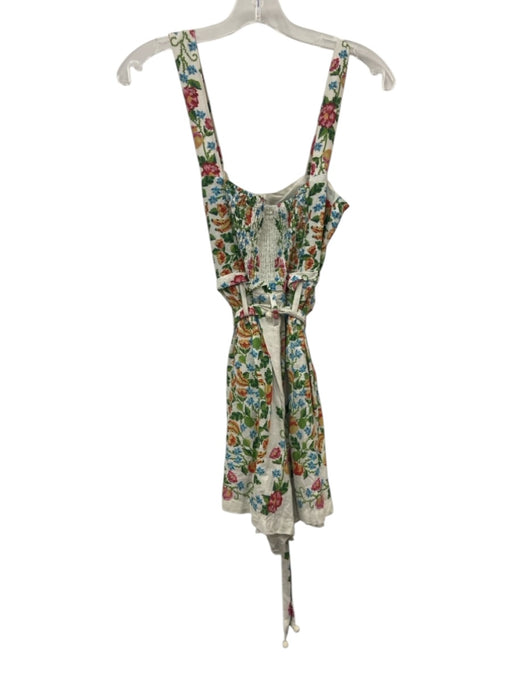 Farm Rio Size M White, Green, Pink Cotton Floral Abstract Button Down Romper White, Green, Pink / M