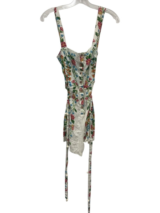 Farm Rio Size M White, Green, Pink Cotton Floral Abstract Button Down Romper White, Green, Pink / M