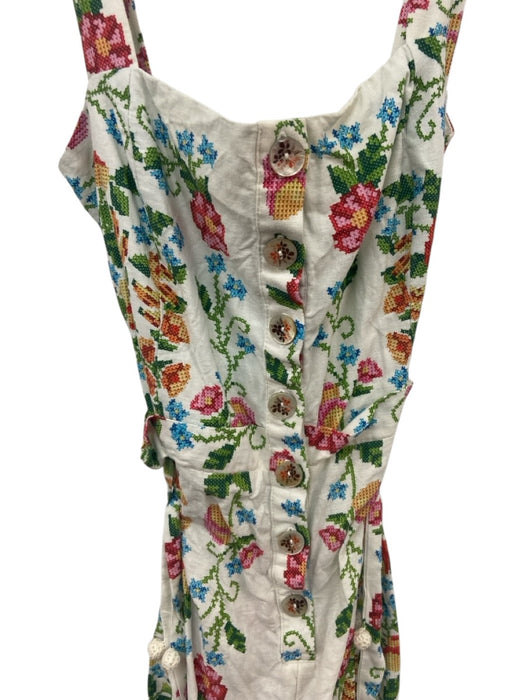 Farm Rio Size M White, Green, Pink Cotton Floral Abstract Button Down Romper White, Green, Pink / M
