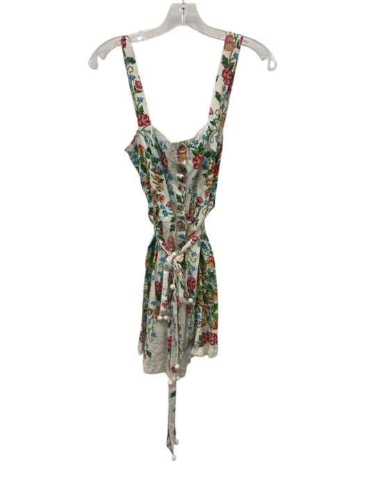 Farm Rio Size M White, Green, Pink Cotton Floral Abstract Button Down Romper White, Green, Pink / M