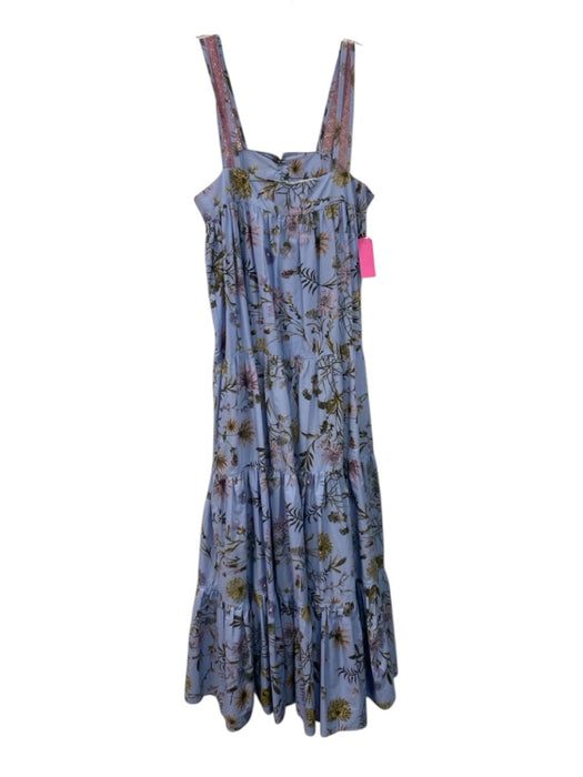 Mi Golondrina Size S/M Blue Print Cotton Floral Sleeveless Maxi Dress Blue Print / S/M