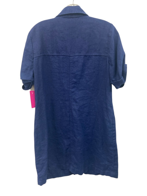 J Crew Size 6 Navy Linen Button Down 4 Pocket Collared short sleeve Dress Navy / 6