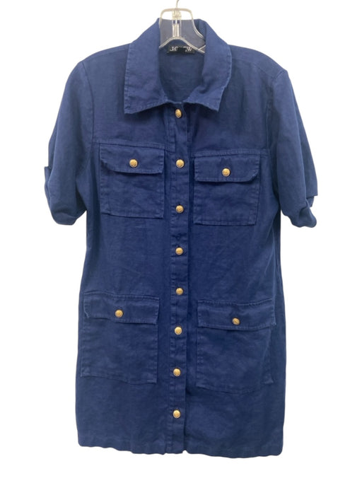 J Crew Size 6 Navy Linen Button Down 4 Pocket Collared short sleeve Dress Navy / 6