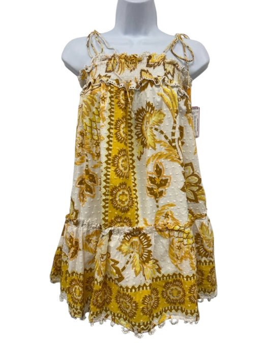 Farm Rio Size M Yellow & White Print Cotton Floral Abstract Swiss Dot Dress Yellow & White Print / M
