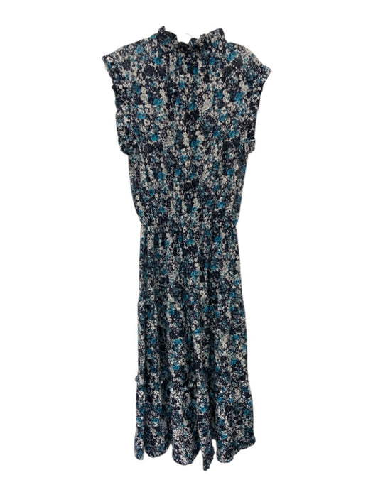 CCH Size S Blue, White, Navy Polyester Floral Abstract Elastic Cap Sleeve Dress Blue, White, Navy / S