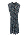 CCH Size S Blue, White, Navy Polyester Floral Abstract Elastic Cap Sleeve Dress Blue, White, Navy / S