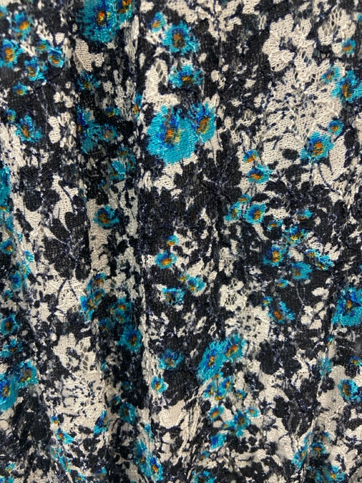 CCH Size S Blue, White, Navy Polyester Floral Abstract Elastic Cap Sleeve Dress Blue, White, Navy / S