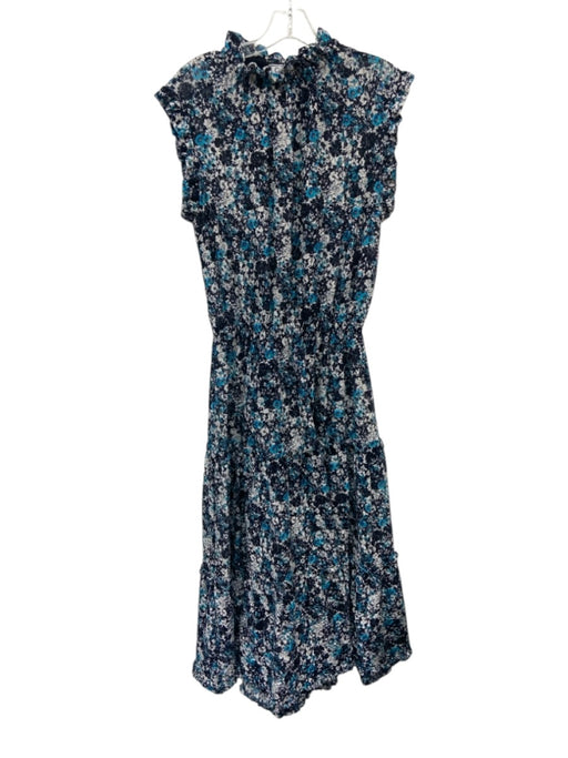 CCH Size S Blue, White, Navy Polyester Floral Abstract Elastic Cap Sleeve Dress Blue, White, Navy / S