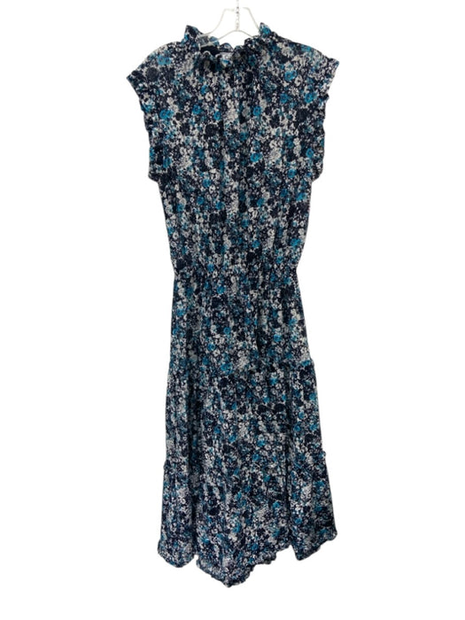 CCH Size S Blue, White, Navy Polyester Floral Abstract Elastic Cap Sleeve Dress Blue, White, Navy / S