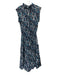 CCH Size S Blue, White, Navy Polyester Floral Abstract Elastic Cap Sleeve Dress Blue, White, Navy / S