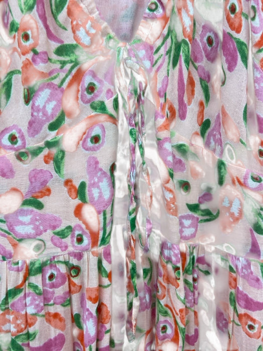 Banjanan Size 8 Pink, Red, Green Cotton Floral Short Sleeve Maxi Dress Pink, Red, Green / 8