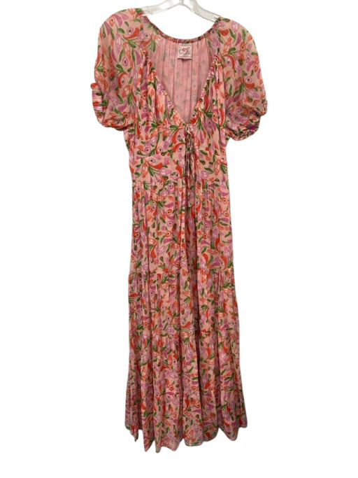 Banjanan Size 8 Pink, Red, Green Cotton Floral Short Sleeve Maxi Dress Pink, Red, Green / 8
