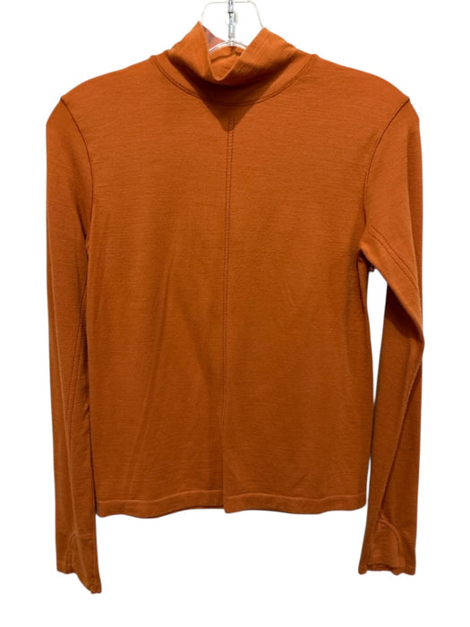 Athleta Size S Burnt Orange Synthetic Mock Neck Solid Thumb Holes Athletic Top Burnt Orange / S
