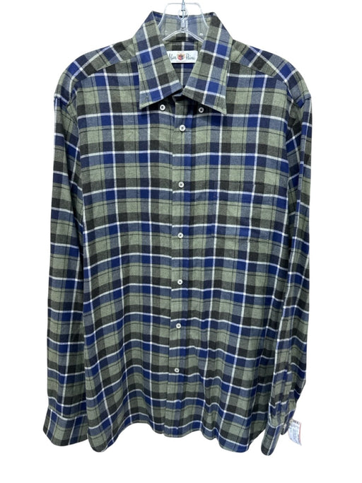 Alan Paine Size M Green & Blue Wool Blend Plaid Flannel Men's Long Sleeve Shirt Green & Blue / M