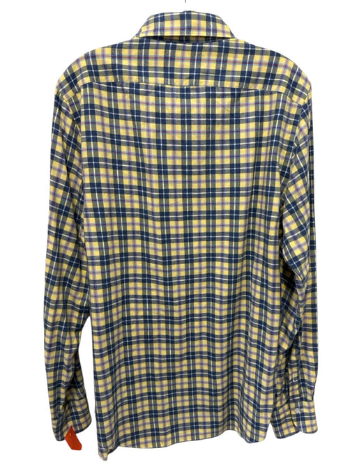 Finamore Napoli Size M Yellow & Blue Cotton Blend Plaid Men's Long Sleeve Shirt Yellow & Blue / M