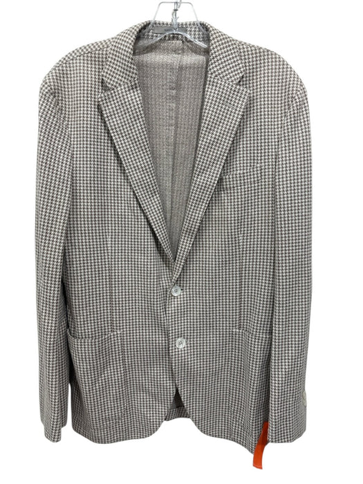 Boglioli Beige & Brown Wool Blend Houndstooth Patch Pocket 2 Button Men's Blazer Beige & Brown / 50