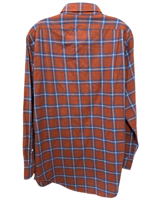 Sid Mashburn Size L Orange & Blue Cotton Blend Plaid Button Up Long Sleeve Shirt Orange & Blue / L