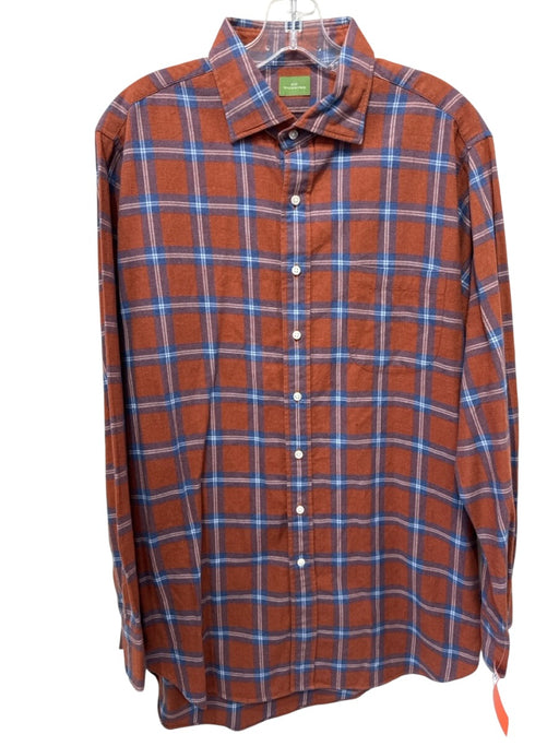 Sid Mashburn Size L Orange & Blue Cotton Blend Plaid Button Up Long Sleeve Shirt Orange & Blue / L