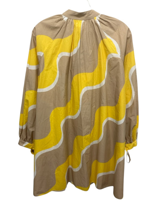 Chinti and  Parker Size 2 Yellow, Brown & White Cotton V Neck Shirt Dress Yellow, Brown & White / 2