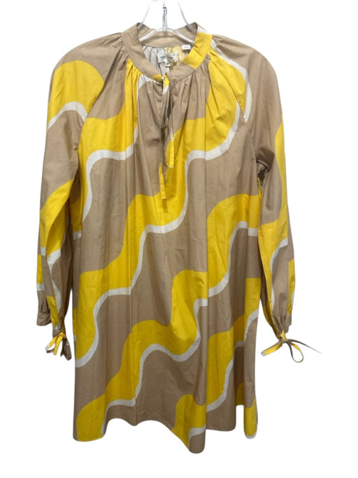 Chinti and  Parker Size 2 Yellow, Brown & White Cotton V Neck Shirt Dress Yellow, Brown & White / 2