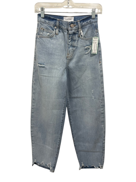 Frame Size 23 Blue Wash Cotton Blend Zip & Button Ripped Faded Barrel Jeans Blue Wash / 23
