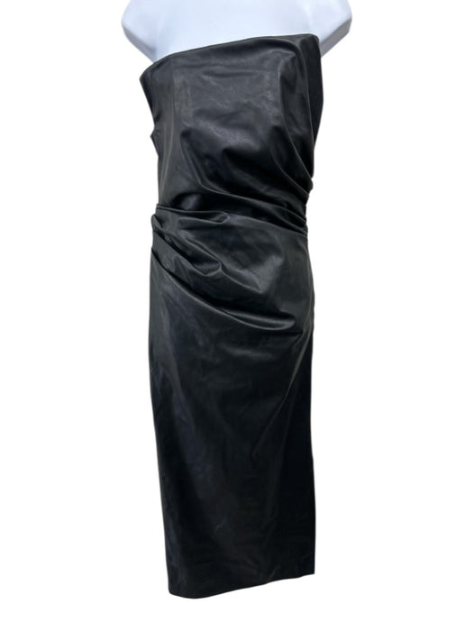 Paris Georgia Size XXS Black PU Leather Strapless Gathered Zip Close Maxi Dress Black / XXS