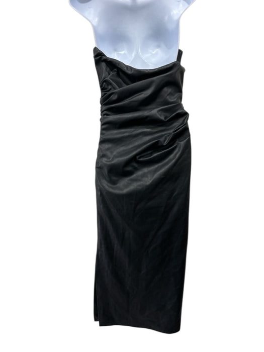 Paris Georgia Size XXS Black PU Leather Strapless Gathered Zip Close Maxi Dress Black / XXS