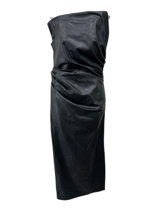 Paris Georgia Size XXS Black PU Leather Strapless Gathered Zip Close Maxi Dress Black / XXS
