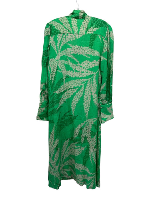 Solotre Size 40 Green Viscose Tie Neck Printed Long Sleeve V Neck Dress Green / 40