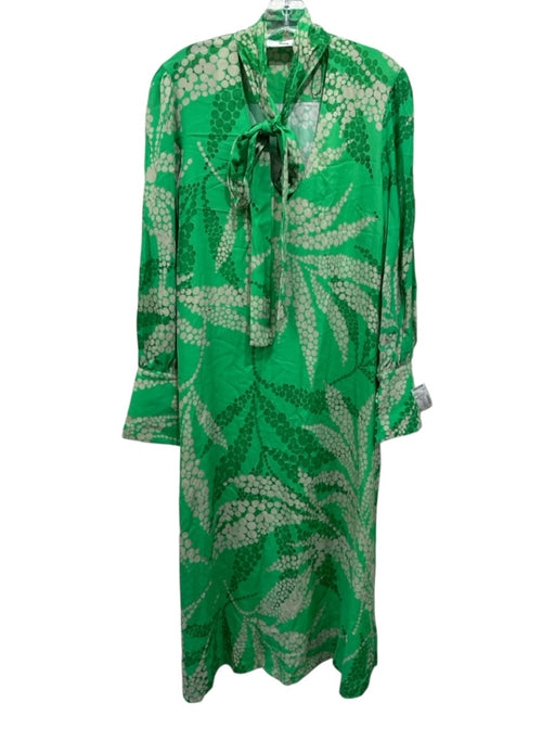 Solotre Size 40 Green Viscose Tie Neck Printed Long Sleeve V Neck Dress Green / 40