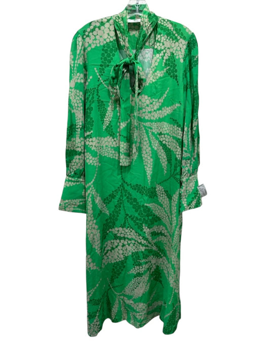 Solotre Size 40 Green Viscose Tie Neck Printed Long Sleeve V Neck Dress Green / 40