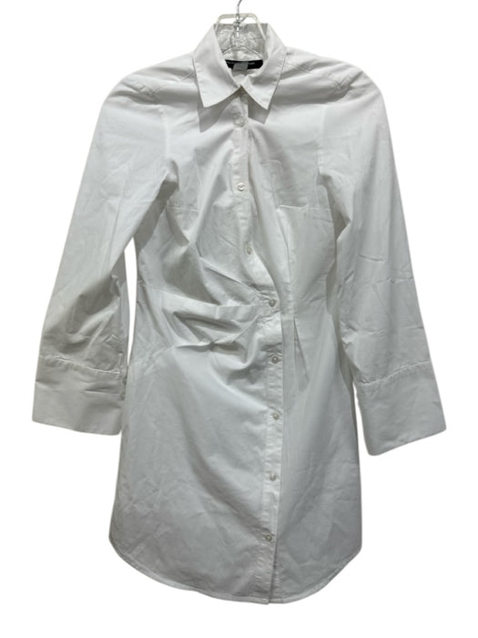 French Connection Size 0 White Cotton Blend Button Front Long Sleeve Dress White / 0