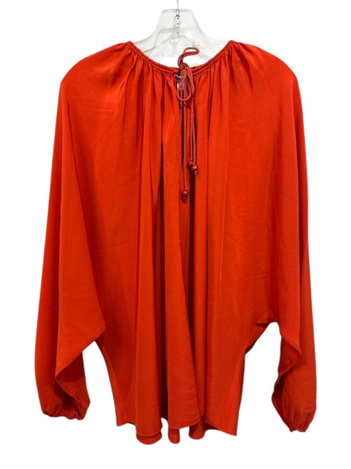 Elizabeth & James Size XS Bright Orange Silk Long Sleeve Tie Neck Top Bright Orange / XS