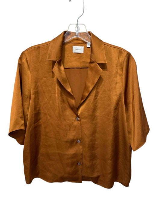 Wilfred Size S Brown Poly Satin Button Front Collared Top Brown / S