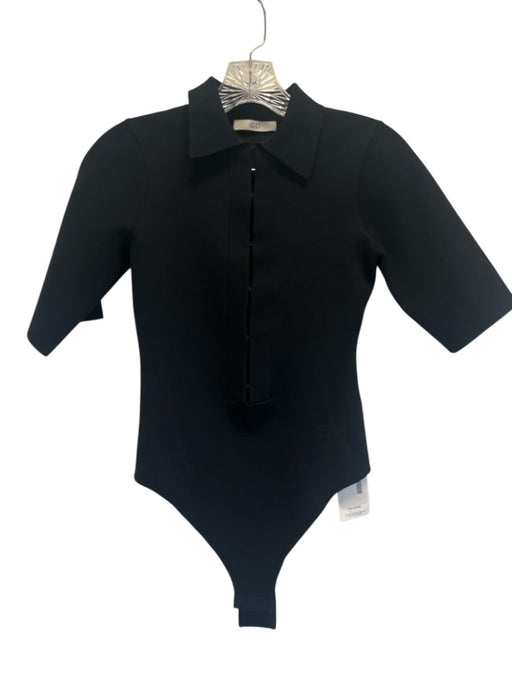 Co Size XS Black Viscose Blend Hook Closure Short Sleeve Collar Bodysuit Black / XS