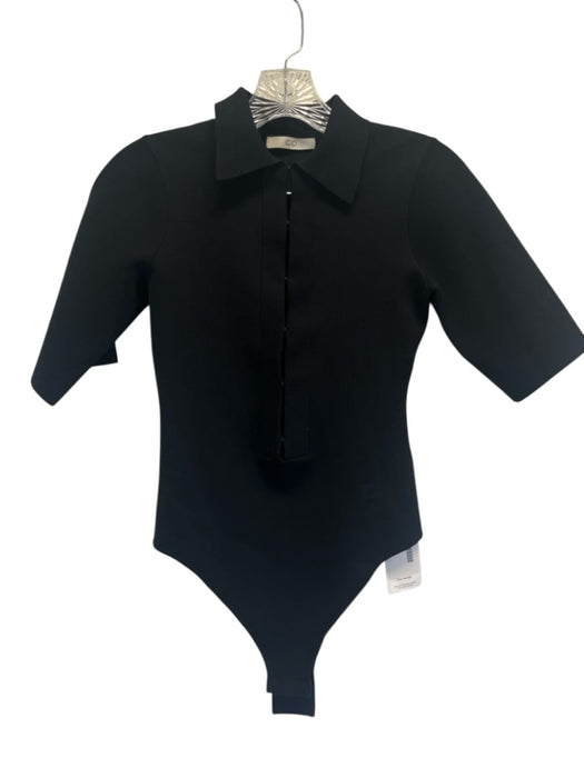 Co Size XS Black Viscose Blend Hook Closure Short Sleeve Collar Bodysuit Black / XS