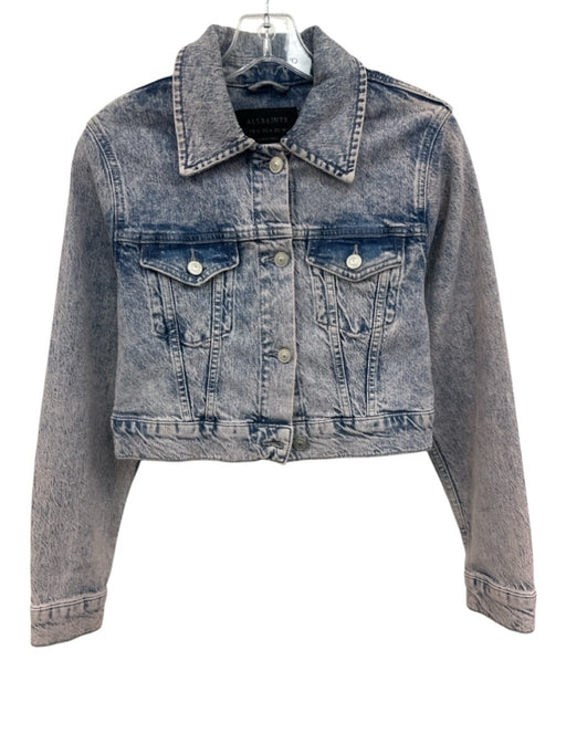 All Saints Size 4 Blue Wash No Fabric Tag Button Front Denim Patch Pocket Jacket Blue Wash / 4