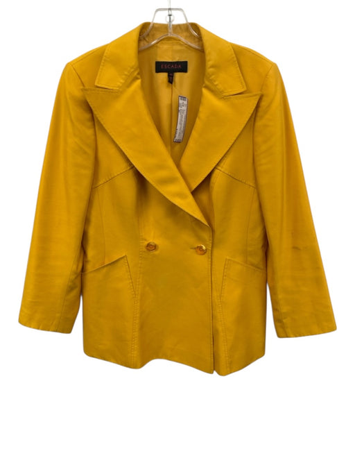 Escada Size 40 Yellow Silk One Button Lapels Double Breasted Patch Pocket Blazer Yellow / 40