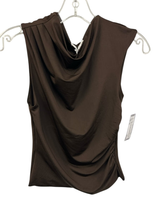 Nia Size XS Dark Brown Poly Blend Sleeveless Ruched Sides Top Dark Brown / XS