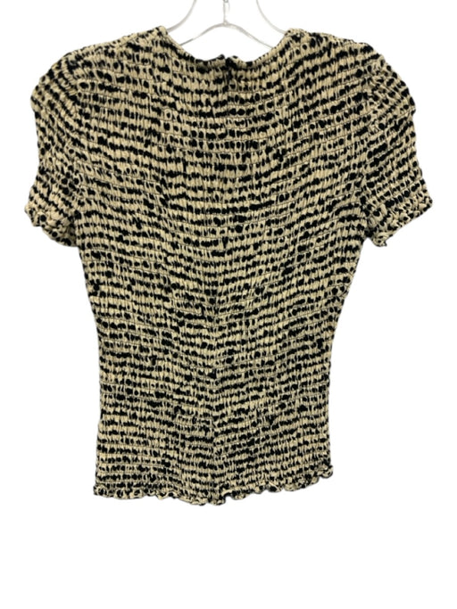 Proenza Schouler Size XS Cream & Black Viscose Smocked Short Sleeve Printed Top Cream & Black / XS