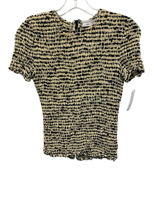 Proenza Schouler Size XS Cream & Black Viscose Smocked Short Sleeve Printed Top Cream & Black / XS